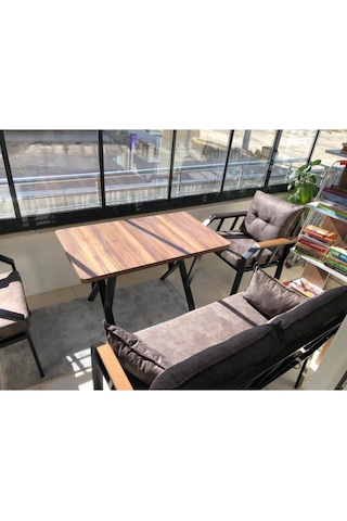 Tu Tienda Nergiz 2 1 1 Masa Bahçe Balkon Mutfak Mobilyası,koyu Gri Kahve