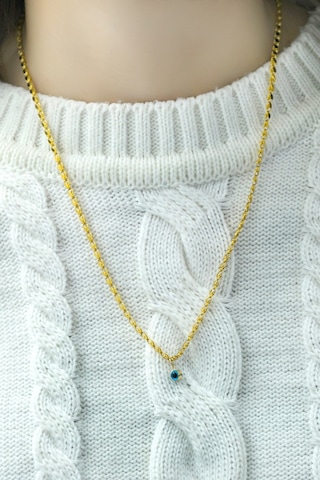 Nazar Boncuklu Pullu Zincir Kolye 14 Ayar