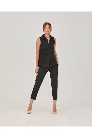 Arka Yırtmaç Detay Kemerli Gömlek Siyah Siyah