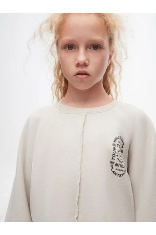 Kız Çocuk Pamuklu İki İplik Salaş Sweatshirt-14719 Gri