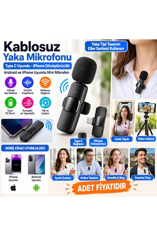 Kahveci.store Type C Uyumlu İphone Dönüştürücülü Kablosuz Yaka Mikrofonu Android Ve İphone Uyumlu Mini Mikrofon Adet Fiyatıdır 22