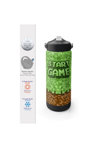 Coral High Craft Desenli Katlanır Ağızlıklı Çelik Termos 650 Ml 38393 Yeşil - Kahverengi