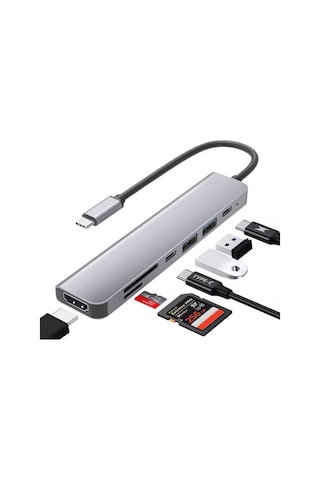Usb Çoklayıcı 7in1 Hub Type-c 4k Hdmı Sd Tf Kart Okuyucu Usb 3.0 Okuyucu
