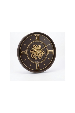 1 Adet Çarklı Duvar Saati 55 Cm Endüstriyel Vintage Tasarım, Açık Mekanizma, Roma Rakamlı Kadran, Altın Tonlu Detay, Wall Clock