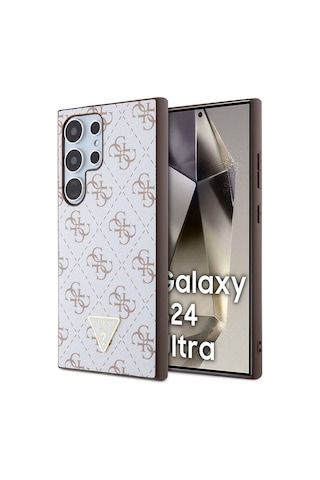 Galaxy S24 Ultra Uyumlu Kılıf Guess Lisanslı Pu Üçgen Logo 4g Desenli Kapak Siyah