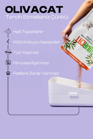 Olivacat Zeytin Çekirdeğinden Üretilen Doğal Tozsuz Kedi Kumu 3 x 7 L