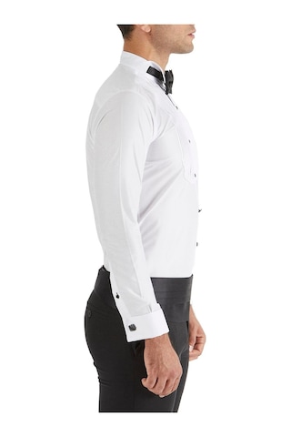 Efor Slim Fit Duble Manşet Önü Piliseli Ata Yaka Beyaz Damatlık Smokin Gömlek Gk 361 Beyaz