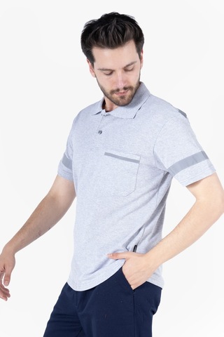 Polo Yaka Reflektörlü T-shirt Gri Melanj