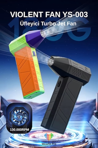 Wearfitpro Ys-003 Mini Turbo Jet Fan Mangal Körükleme Yaprak Üfleme Araç Kurutucu Devirli Üfleme Makinesi Siyah