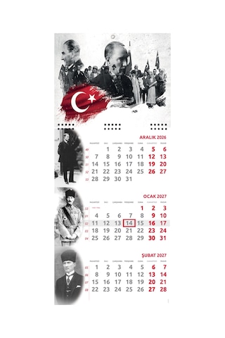 2027 Atatürk Küçük Boy Gemici Takvimi Denizci Duvar Takvimi 27,5x60,5 Tek Parça Spiralli
