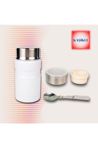 750 Ml Paslanmaz Çelik Yemek Termosu-çelik Kaşıklı,beyaz Beyaz