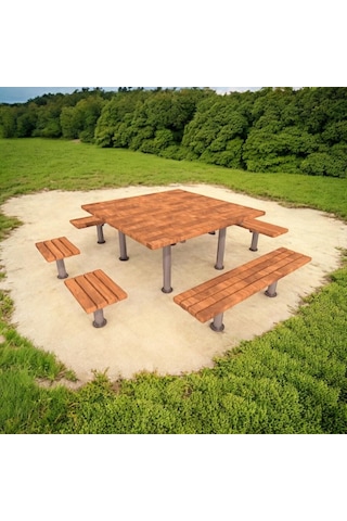 Piknik Masası Ahşap 180cm, 4 Tarafı Oturmalı-600