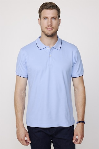 Tudors Erkek Polo Yaka Slim Fit Yaka Ve Kol Şeritli Pike Mavi Tişört-27646-Mavi
