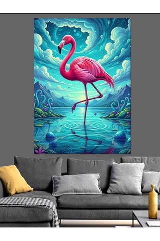 Ahşap Tablo Pembe Flamingo Su Sanatı İnsan Figürlü Tablolar