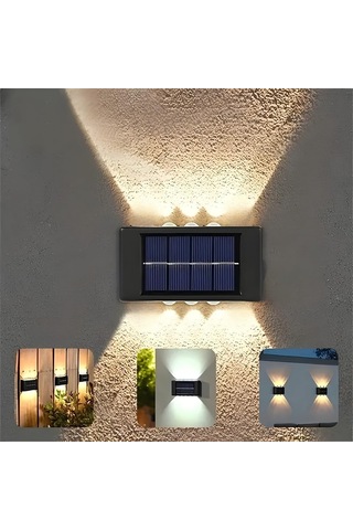 Güneş Enerjili Dış Mekan Duvar Lambası - 6 Led Çift Yönlü Bahçe Aydınlatması, Güneş Panelli Su Geçirmez De Çok Renkli
