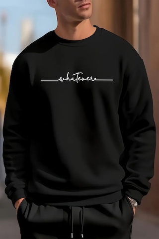 Whatever Baskılı Oversize Sweatshirt Antrasit