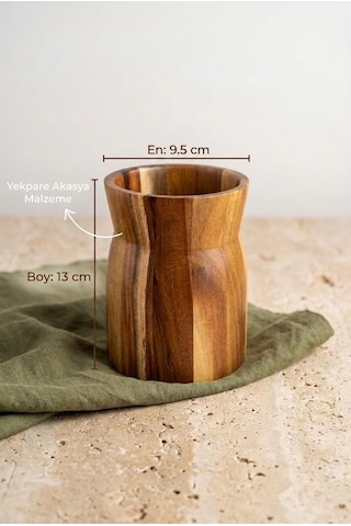 Akasya Ahşap Kaşıklık 13x9.5 Cm - Tezgah Üstü Spatula Kepçe Standı Ve Dekoratif Vazo