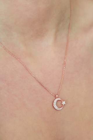 925 Ayar Rose Ayyıldız Kadın Gümüş Kolye (514535168)