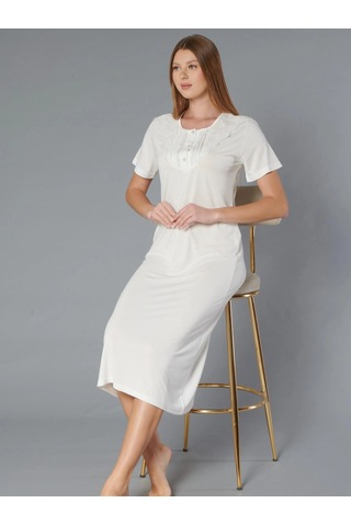 Klasik Dantel Detaylı Kısa Kollu Şık Zarif Gecelik Flz 38-31 Ekru