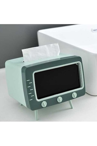 Createtech Sarı 2'si 1 Arada Doku Kutusu Ofis Masası Kutusu Telefon Standı Yaratıcı Tv Görünümü