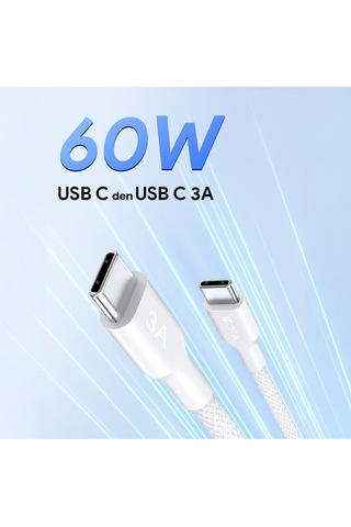 Cab272 3a Type-c To Type-c Pvc Örgü Başlıklı Data Ve Şarj Kablosu - 1 Metre - Dayanıklı