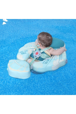 Mambobaby Yüzme Simidi - Green Seashell, Emniyetli, Gölgelikli Ve Ayak Destekli