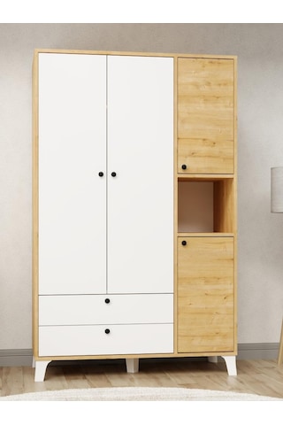 Kuzeylife 4 Kapaklı 6 Raflı Ekstra Derin Gardrop-52 Cm Derinlik Beyaz