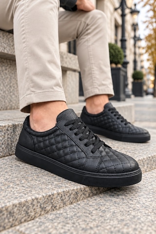 Mevese Egitserp Bağcıklı Cilt Kapitone Desenli Erkek Günlük Sneaker Ayakkabı - Kömür