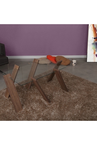 Roman Maxi Cam Orta Sehpa Koyu Meşe /Renkli Dikdörtgen Orta Sehpa