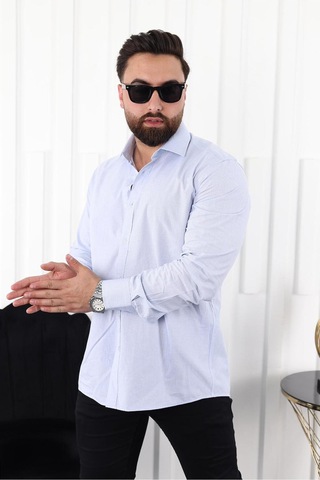 Mcz Giyim Mavi Renk Uzun Kollu Cepsiz Klasik Regular Erkek Gömlek