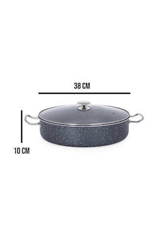 Sanayi Tipi Granit Döküm Büyük Boy İşyeri Lokanta Fırına Girebilir Pilav Tenceresi 34-36-38-40 Cm Siyah
