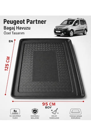 Peugeot Partner Bagaj Havuzu İnce Tip Kaymaz Ve Su Geçirmez Özel Tasarım