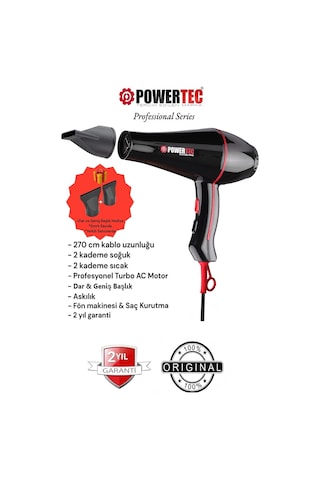 Powertec TR-601/TR-601S Turbo Profesyonel 2500 W Saç Kurutma Makinesi