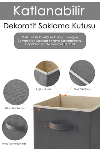 4'lü Dolap Içi Düzenleyici , Çamaşır Oyuncak Saklama Kutusu Sepet Organizer 33x30x30 Gri