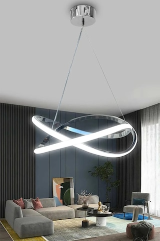 Dalga Modern Sarkıt Led Avize - Salon - Oturma Odası - Mutfak Avizesi - Beyaz Işık - Krom Krom