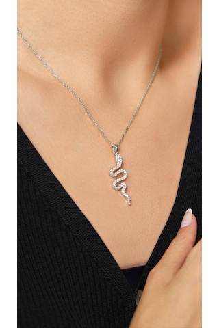 Roza Silver  Zirkon Taşlı Rodyum Yılan Gümüş Kolye