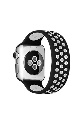 Newface Apple Watch Uyumlu 38mm Ayarlı Delikli Silikon Kordon - Siyah-beyaz