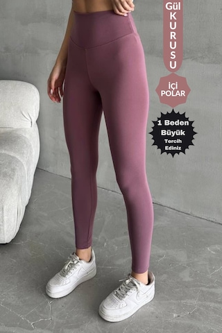 Balenbi Kadın Yüksek Bel Şardonlu Incelten Toparlayıcı Kışlık Tayt 1050 Gül Kurusu