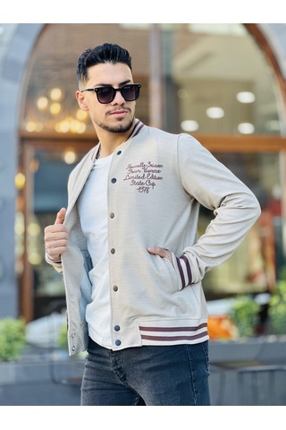 Miron Bej Pike Dokulu Nakış Detaylı Regular Fit Kolej Ceket Bej