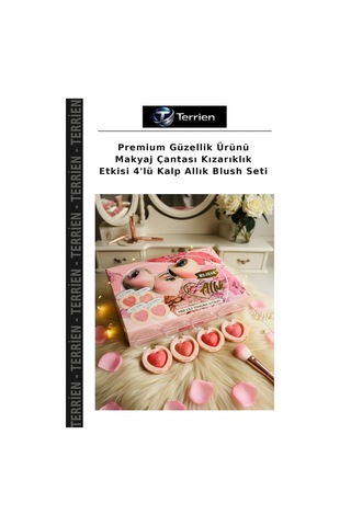 Premium Güzellik Ürünü Makyaj Çantası Kızarıklık Etkisi 4'lü Kalp Allık Blush Seti Çok Renkli