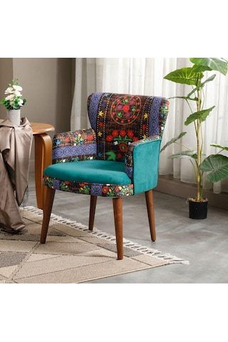 Tekli Etnik Desen Kumaş Krem Ahşap Ceviz Ayak Çay Seti Koltuk Takımı Ofis Koltuk Takımı Etnik