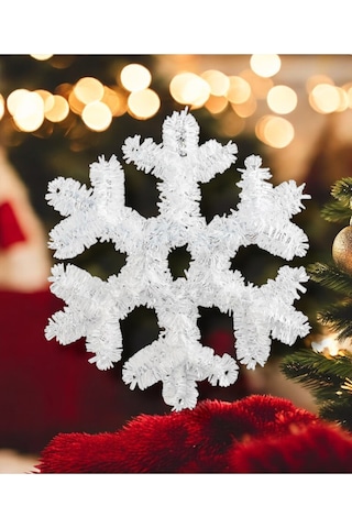 Yılbaşı Süsü Şerit Kar Tanesi Beyaz 32 Cm