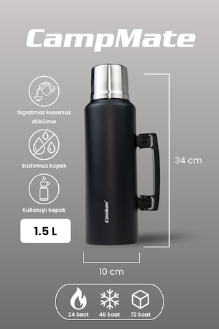 Cooker Campmate 1.5 Litre Paslanmaz Çelik Termos Ckr2085 Siyah