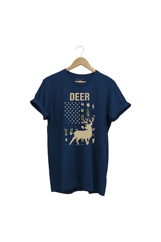 Avcılık Hunter Geyik Avcılığı Deer Hunt Baskılı Kamuflaj Desenli Regular Fit Lacivert T-shirt Lacivert