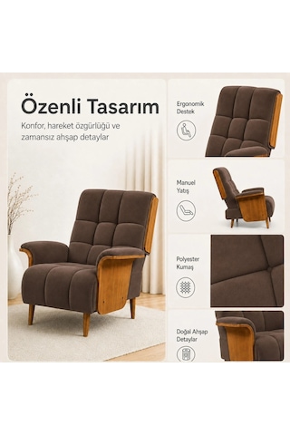 Smarto Genova Sabit Ergonomik Ekru Polyester Kumaş Tv Koltuğu Berjer Baba Koltuğu Kahverengi