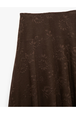 Koton Pileli Floral Dokulu Midi Kloş Midi Etek Kahverengi 7wak10081ek Kahve