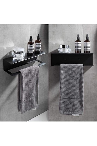 Dione Store Dekoratif Metal Siyah Mutfak Banyo Rafı Havlu Askılık Duvar rafı Ve Askılık Siyah