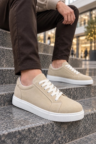Mevese Etile Bağcıklı Süet Erkek Günlük Sneaker Ayakkabı - Krem