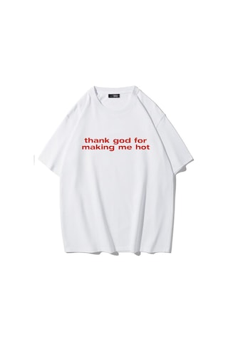 Brz Collectıon Brz Collection Unisex Oversize Thank God For Making Me Hot T-shirt Beyaz
