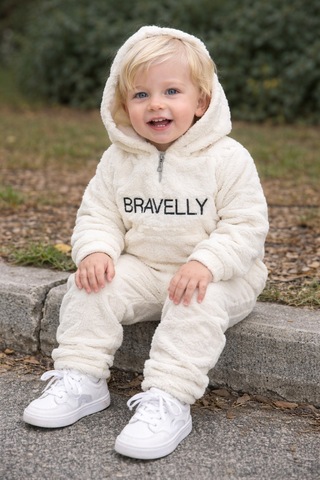 Aden Kids Bebek Çoçuk Peluş Alt Üst Takım Beyaz
